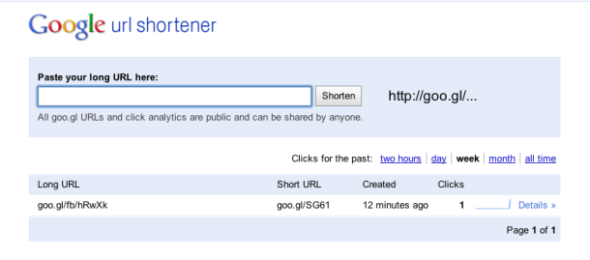 图为谷歌网址缩短服务goo.gl网站截图